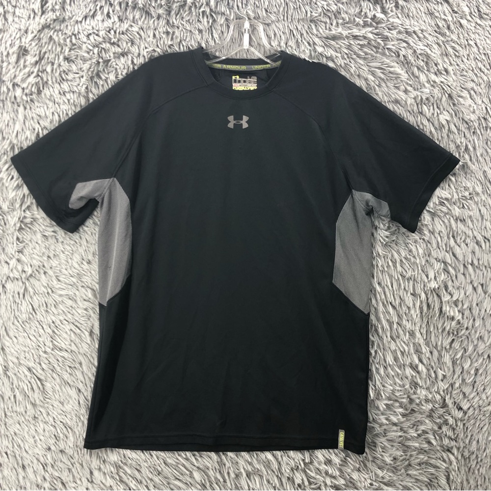 Under Armour UA Shirt Mens Large Loose Heatgear Catalyst Black Gray Athletic